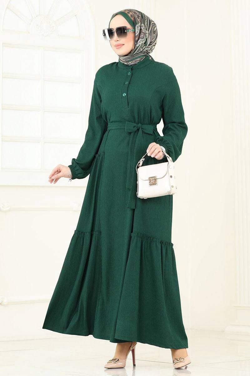 Robe Longue Élégante pour Femme Voilée – Style Moderne avec Ceinture