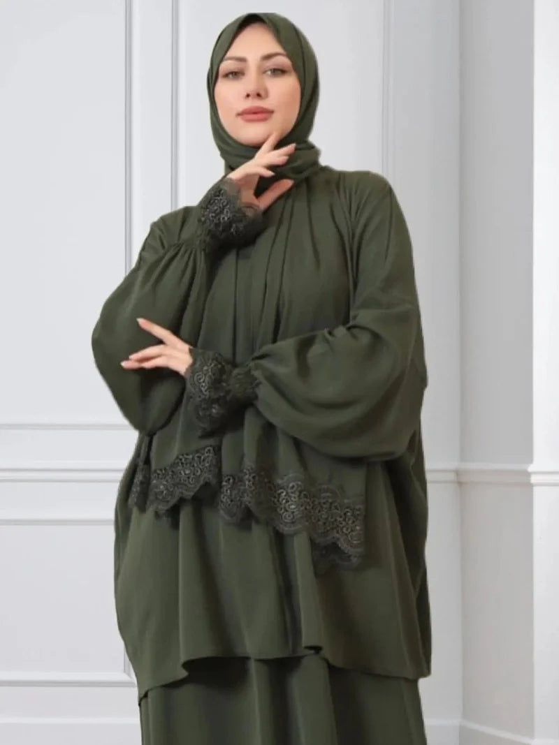 Robe de prière deux pièces avec hijab intégré - Tissu crêpe