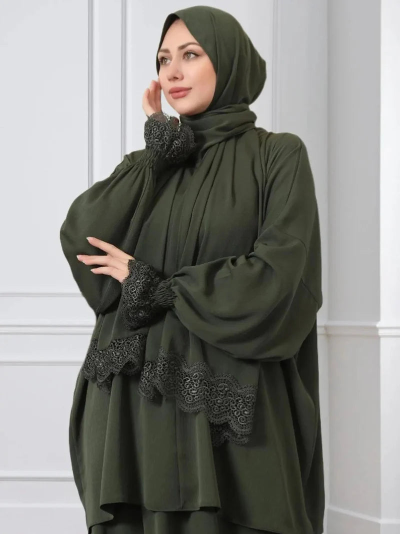 Robe de prière deux pièces avec hijab intégré - Tissu crêpe