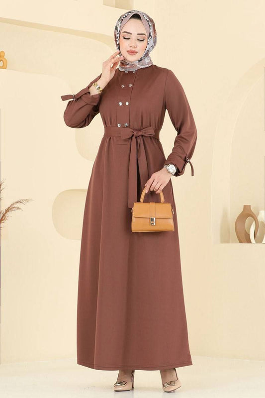Robe Longue Élégante pour Femme Voilée – Style Moderne avec Ceinture