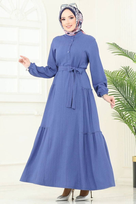 Robe Longue Élégante pour Femme Voilée – Style Moderne avec Ceinture