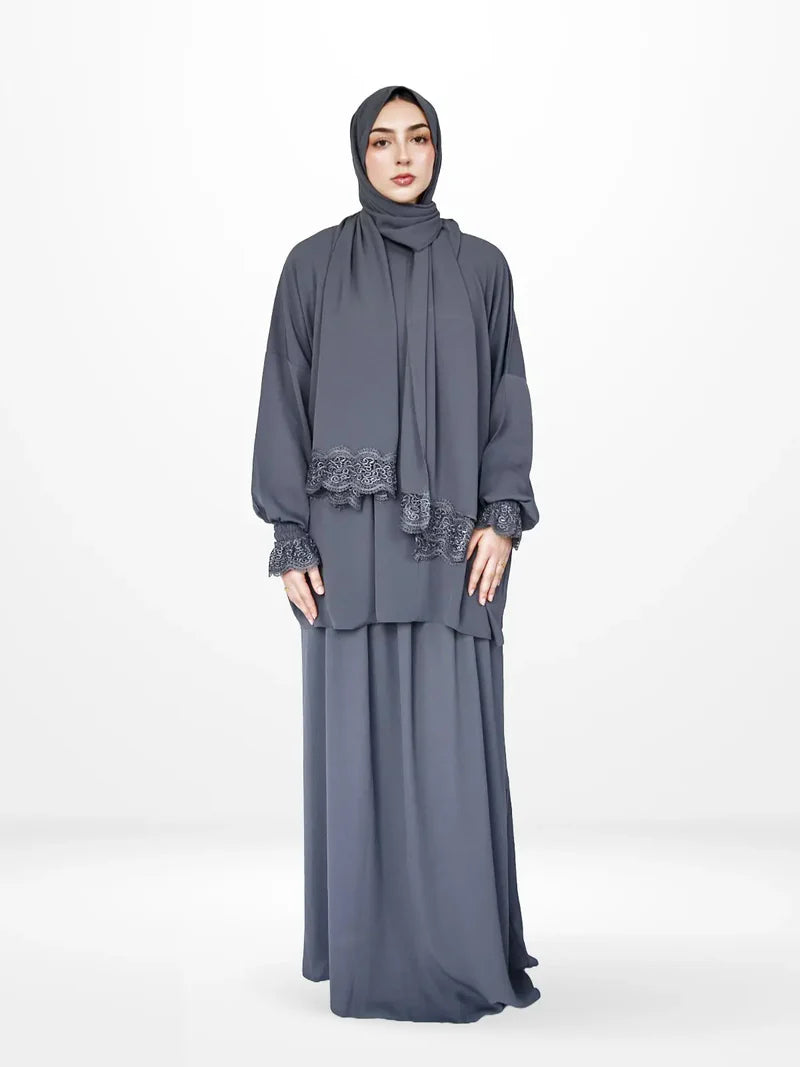 Robe de prière deux pièces avec hijab intégré - Tissu crêpe