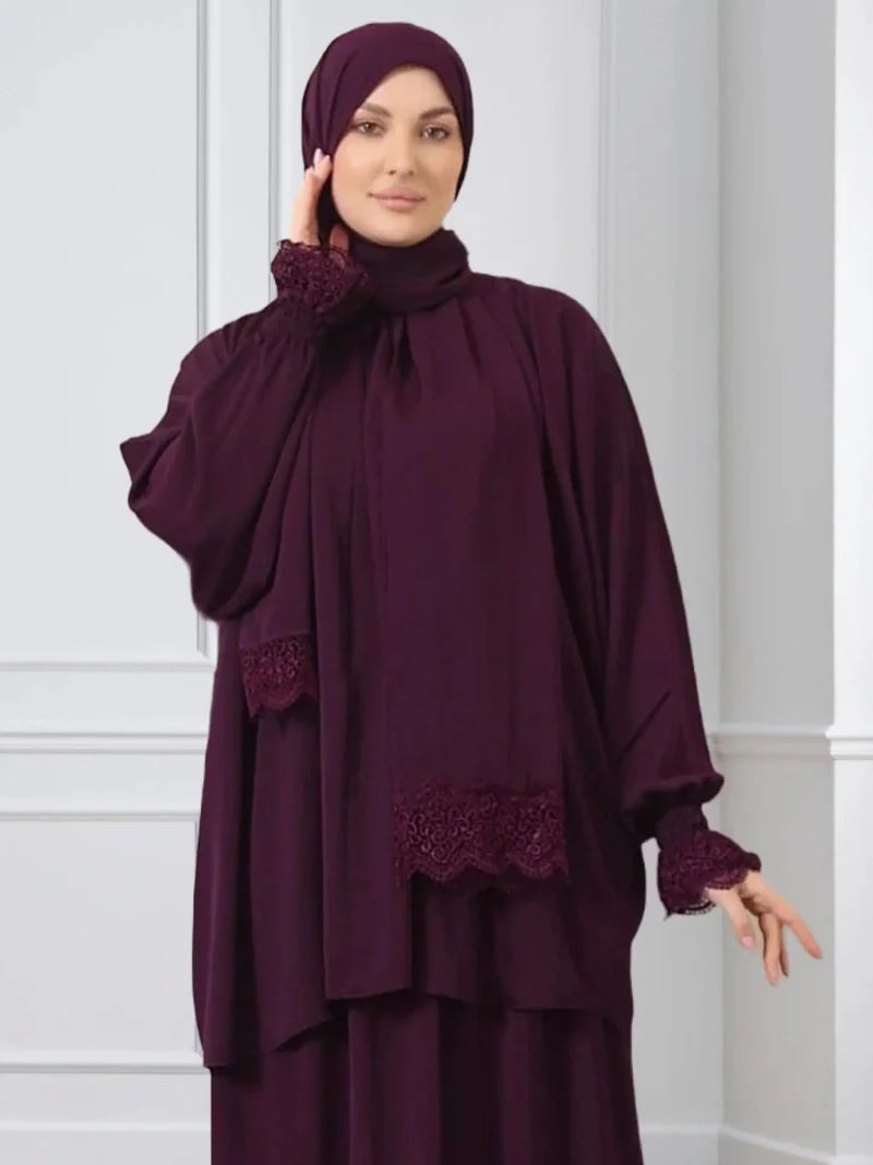 Robe de prière deux pièces avec hijab intégré - Tissu crêpe